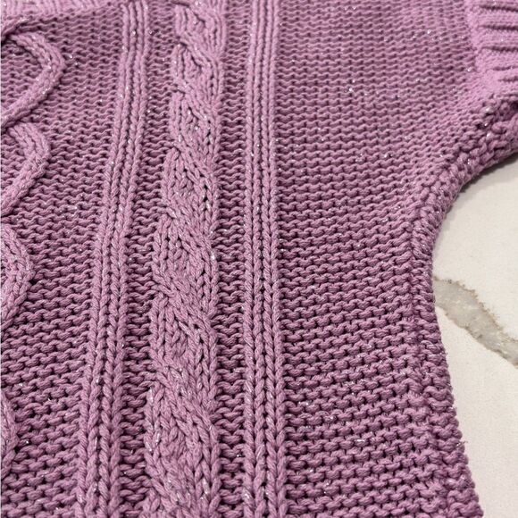 Shrinking Violet | Girls Cable Knit Purple Silver Glitter Sweater Dress - Picture 7 of 15